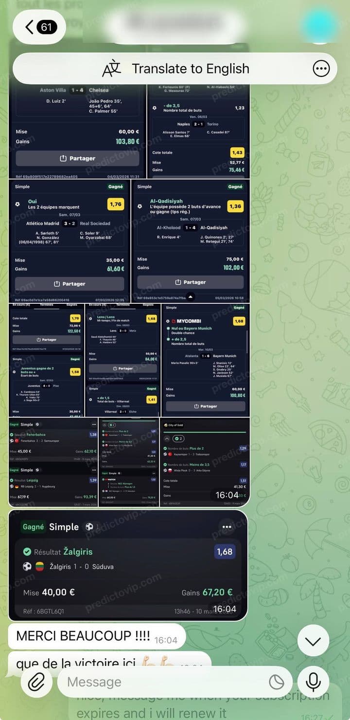 Telegram review from Julien: MERCI BEAUCOUP !!!!